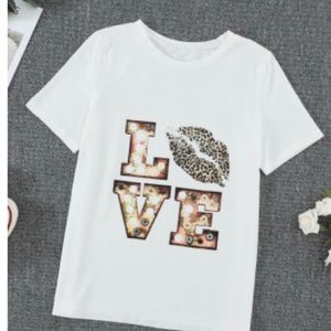 White Crew Neck Cartoon Letter Print